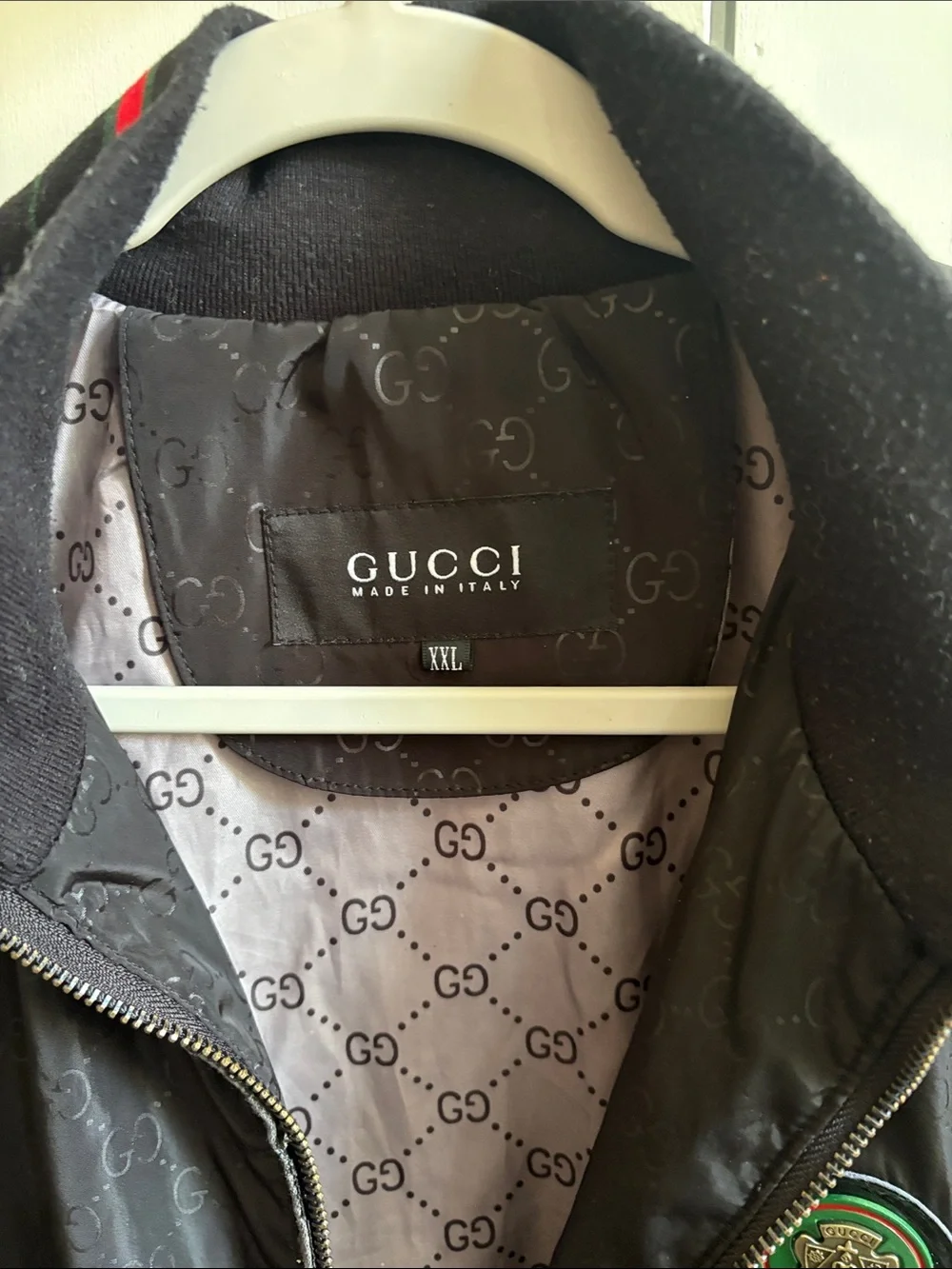 Gucci Black Bomber Jacket with Red Trim
